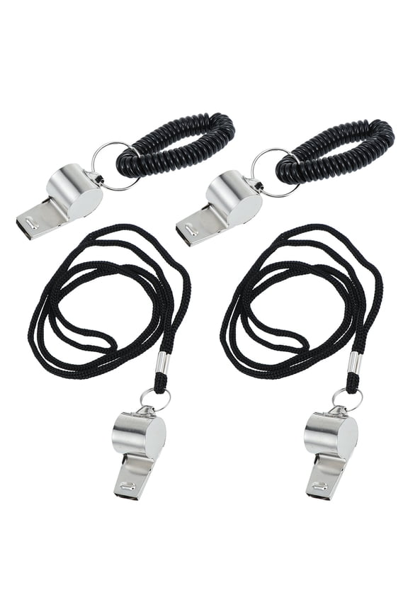 4Pcs Lightweight Silver Metal Sports Whistles with Keychain for Training
