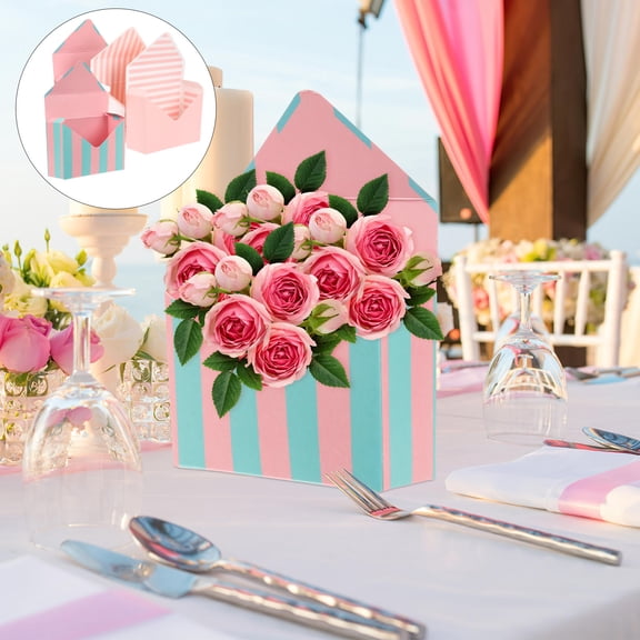 IBASETOY 4pcs Decorative Flower Envelope Box For Bouquets Crafts Stripes For Weddings Birthdays