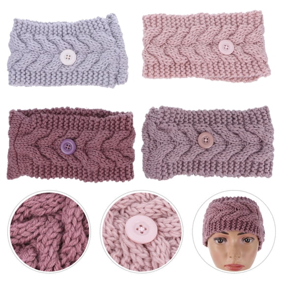 IBASETOY 4Pcs Assorted Color Knitted Headbands with Button for Mask and Hair Decoration