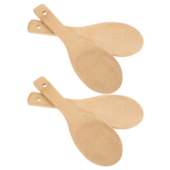 IBASETOY 4Pcs Bamboo Rice Spoon Nonstick Cooking Paddle for Stir Frying Flipping and Frying in Beige