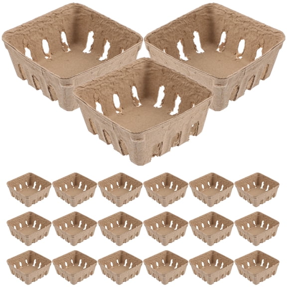 IBASETOY 50Pcs Decorative Paper Pulp Berry Basket Beige Rustic Fruit Holder for Party and Picnic