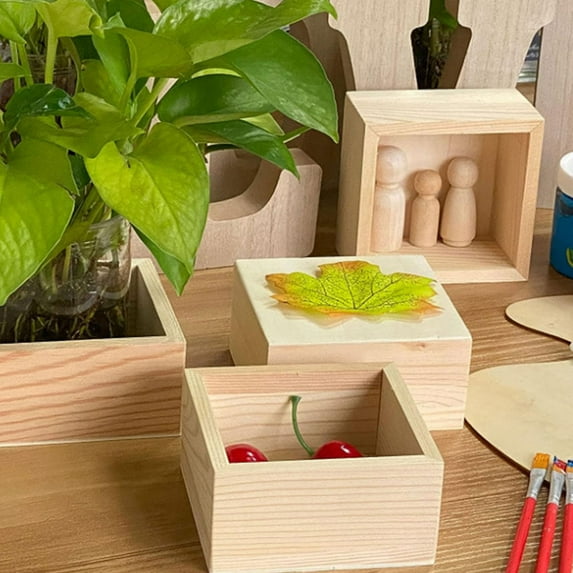 IBASETOY 5PCS Baskets for Decor using Khaki Wood Square Pots for Succulents