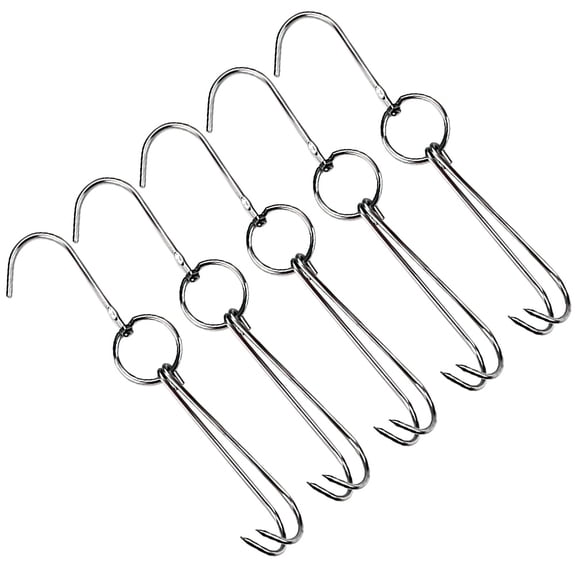 IBASETOY 5Pcs Sturdy Stainless Steel Double Hooks Meat Hangers for Grill and Kitchen Use