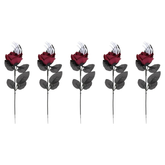 IBASETOY 5Pack Artificial Rose Skeleton Hand Dark Red For Indoor Decoration