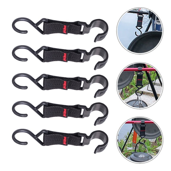 IBASETOY 5Pcs Camping Organizer Nylon Black Easy Installation Hanger Hooks