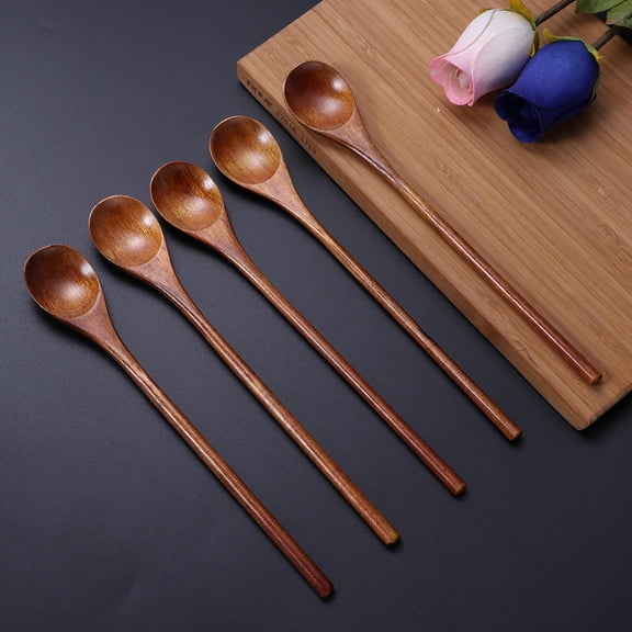 IBASETOY Natural Wood Spoon for Kitchen Use Brown Wooden Handle Easy to Clean Safe for Cooking and Stirring
