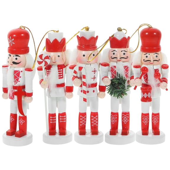 IBASETOY 5Set Decorative Nutcrackers Wood Nutcracker Craft Red Photo Prop Christmas Ornaments Classmates