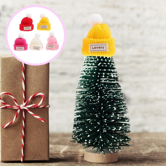 IBASETOY 5pcs DIY Craft Mini Woolen Yarn Hats Assorted Color Christmas Decoration for Family Friends