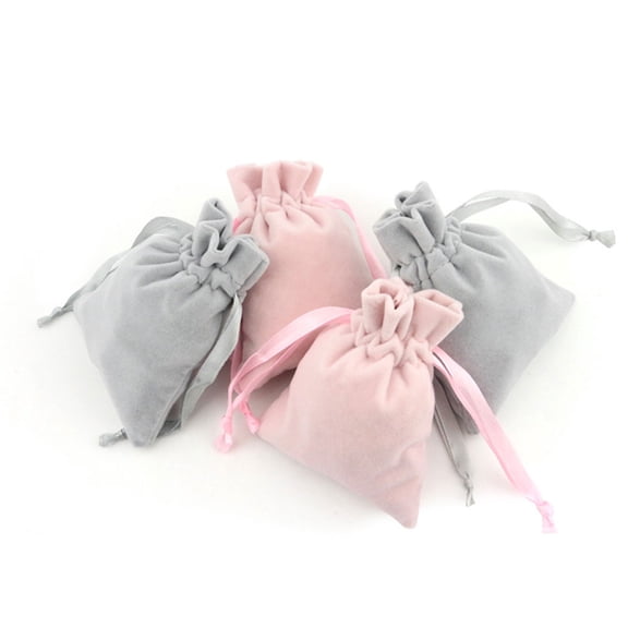 IBASETOY 6 Pcs Simple Drawstring Bags Velour Grey for Women Travel