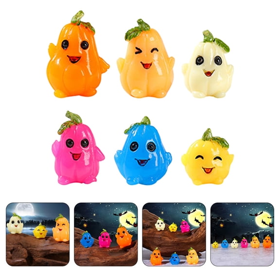 IBASETOY 6Pcs Assorted Color Resin Pumpkin Ornaments for Home Indoor Outdoor Garden Desk and Patio Decor