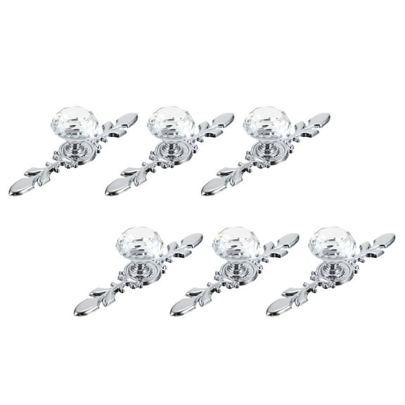 IBASETOY 6Pcs Rhinestone Cabinet Handles Silver Durable Crystal Pulls for Decorators