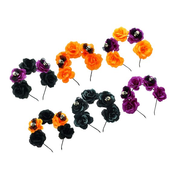 IBASETOY 6Set Accessories Women Flower Skull Headband Assorted Color 8.3x7.9x2in