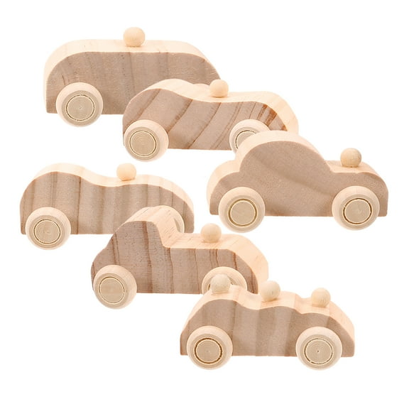 IBASETOY 6pcs DIY Painting Cars Wooden Car Decoration for Cognitive Development in Classroom Activities