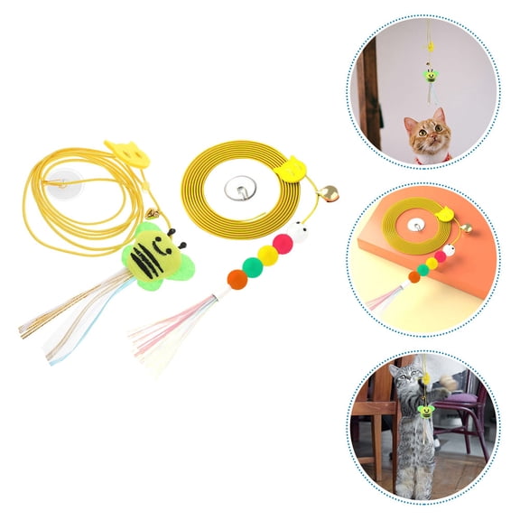 IBASETOY 6pcs Bee Teaser Toy Plush Assorted Color Retractable Teaser For Indoor Cats