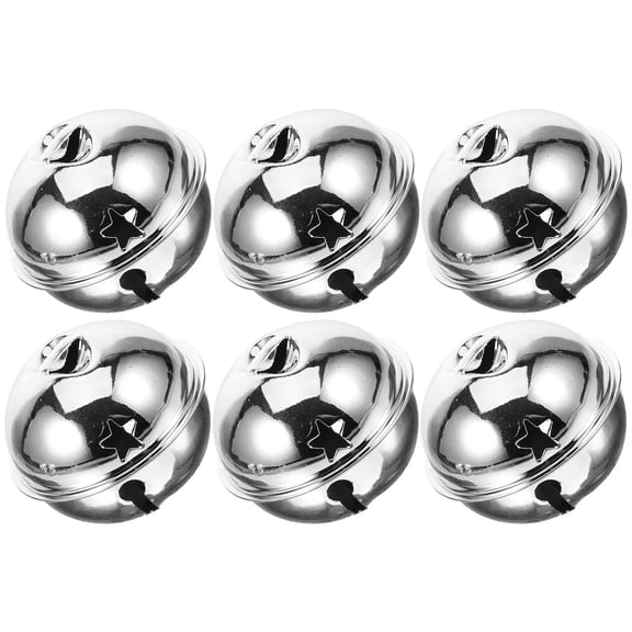 IBASETOY 6pcs Jingle Bells with Star Cutouts Round Silver for Festival Decoration and Crafts