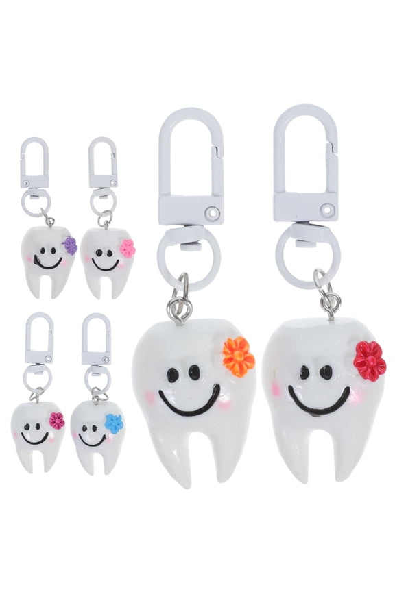 6pcs Novelty Keychains Resin Tooth Keychains and Car Keys for Friends Who Are Dentists