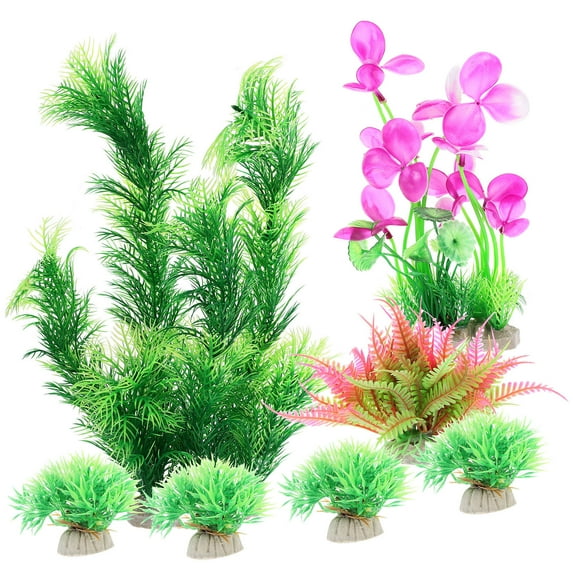 IBASETOY 7Pcs Fish Tank Decorations Plastic Aquarium Plants Realistic Aquarium Decor for Home