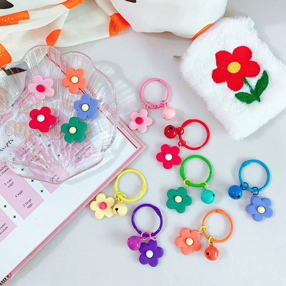IBASETOY 7Pcs Flower Theme Keychains Resin Cute Keyrings for Girls Valentine's Day Mother's Day Graduation