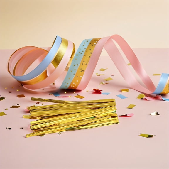 IBASETOY 800Pcs Wrapping Ties in Golden Color for Candy Bags and Festive Packaging
