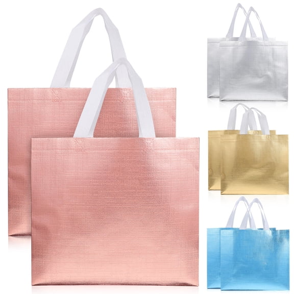 IBASETOY 8Pcs Reusable Bags with Handles Shiny Multi Color Portable Tote Bags for Storage Use