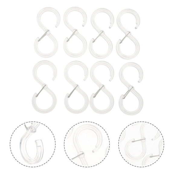 IBASETOY 8Pcs Transparent Plastic S Hanging Hooks for Home Use No Punching Needed