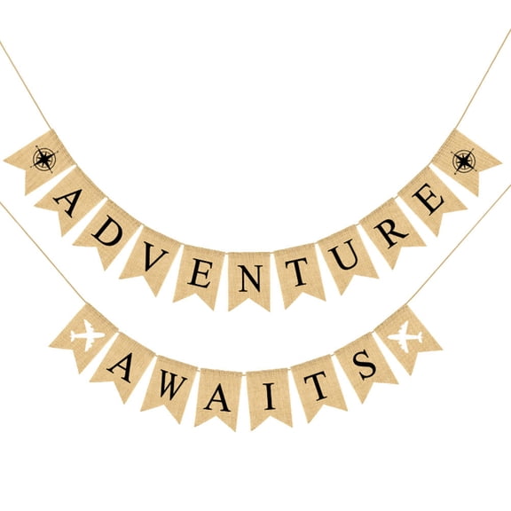 IBASETOY Adventure Party Linen Banner with Swallowtail Flags and Special Letter Design for Decorations
