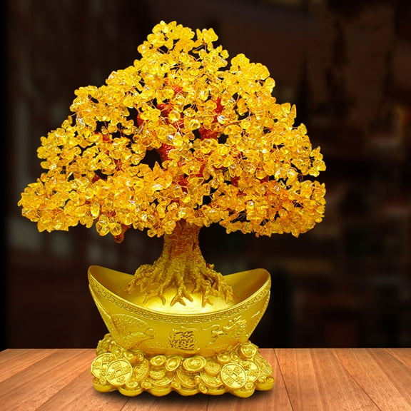 IBASETOY Artificial Money Tree Tabletop Fortune Tree Decor Resin Feng Shui Bonsai Friends 1Set