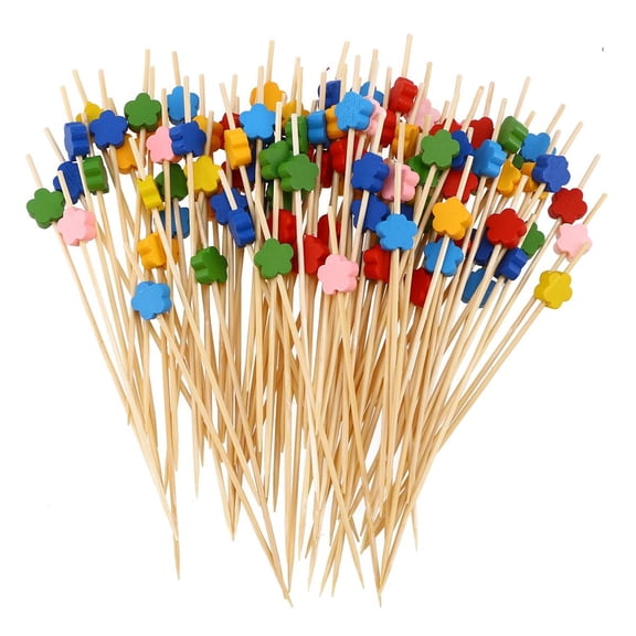 IBASETOY Elegant Bamboo Cocktail Picks with Flower Beads for Appetizer Display and Fruit 200pcs Assorted Color