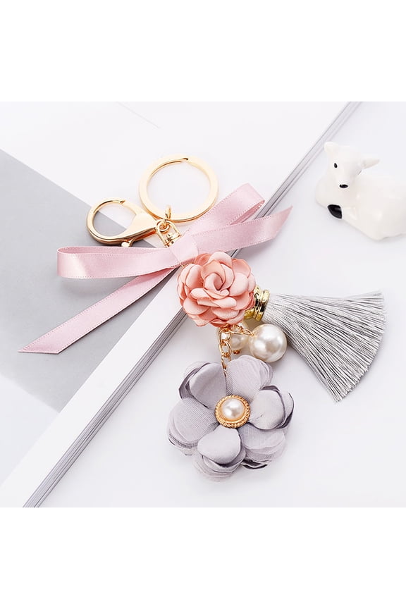 Bag Key Decoration Rose Flowers Keychain Metal Pink 1Set Fashion Bow Design