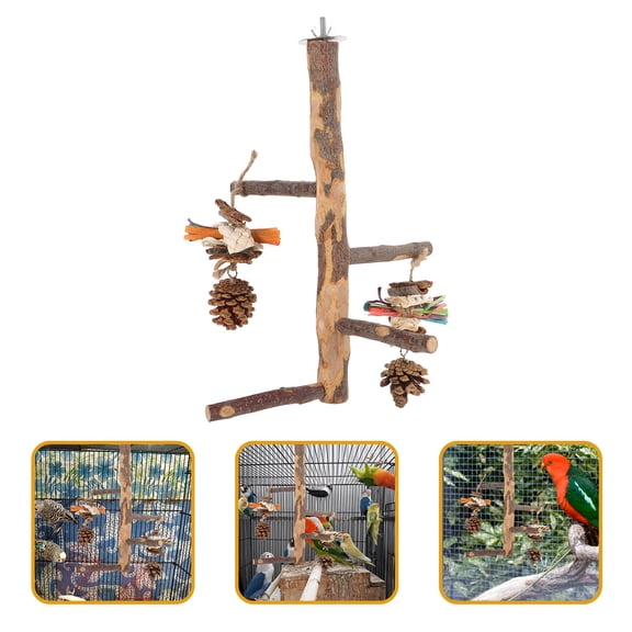 IBASETOY Birdcage Standing Pole Light Brown Wood 1 PCS for Bird Entertainment and Balance Exercise
