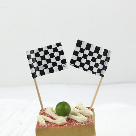 IBASETOY Black Checkered Flag Cupcake Toppers Paper Cake Decoration for Birthday Party 24 Pieces
