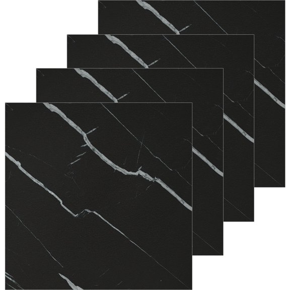 IBASETOY Black Marble Peel and Stick Tile Stickers for Decoration PVC 4pcs Easy to Apply and Removable