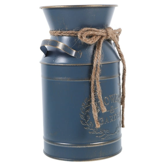 IBASETOY Blue Galvanized Metal Milk Jug Flower Pot Decorative Use Rustic Farm Vase 1Set