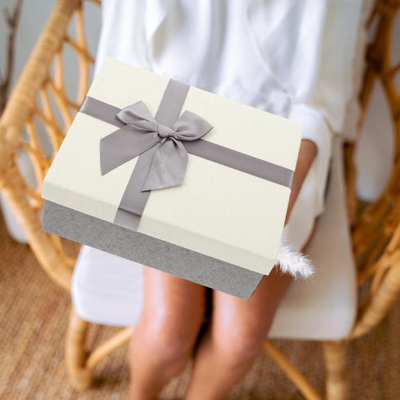 IBASETOY Bowknot Present Box Decorative Storage Box Hardboard Gray Base for Women 1Set