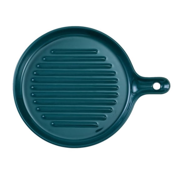 IBASETOY Ceramic Dinner Plates with Handle for Home Use Microwave and Oven Safe Dark Green 10.5 Inches