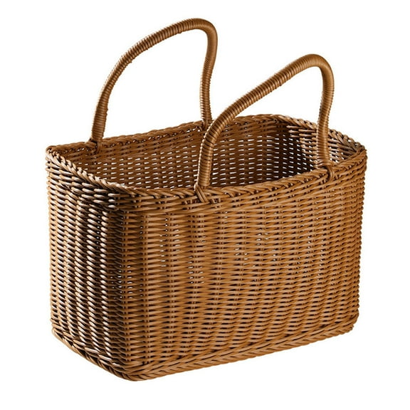 IBASETOY Decorative Plastic Brown Woven Basket Handheld for Storage and Picnic Use Multipurpose