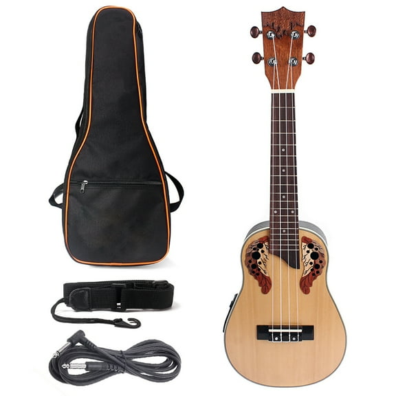 IBASETOY 23 Inch Acoustic Ukulele Solid Spruce Body with Built in Eq and Gig Bag Khaki