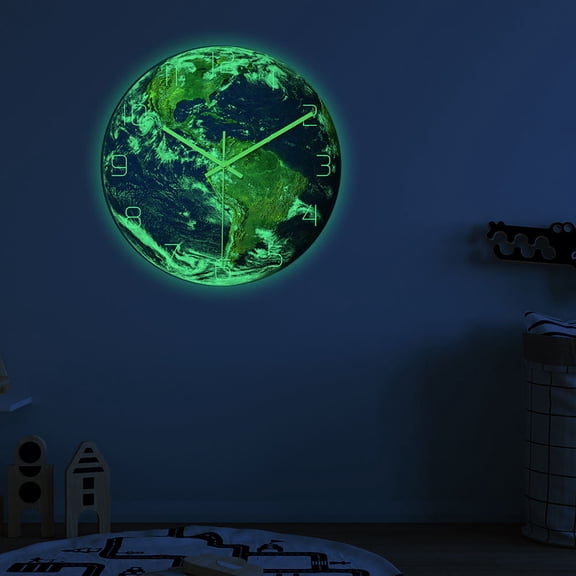 IBASETOY Unique Earth Shape Wall Clock with Night Glow for Bedroom Kitchen and Dining