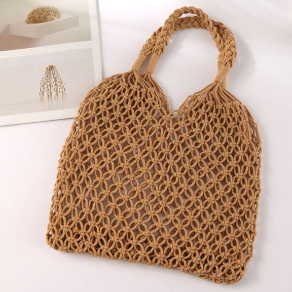 IBASETOY Crochet Tote Bag Women Light Brown Weaving Bag Organization 1Pack