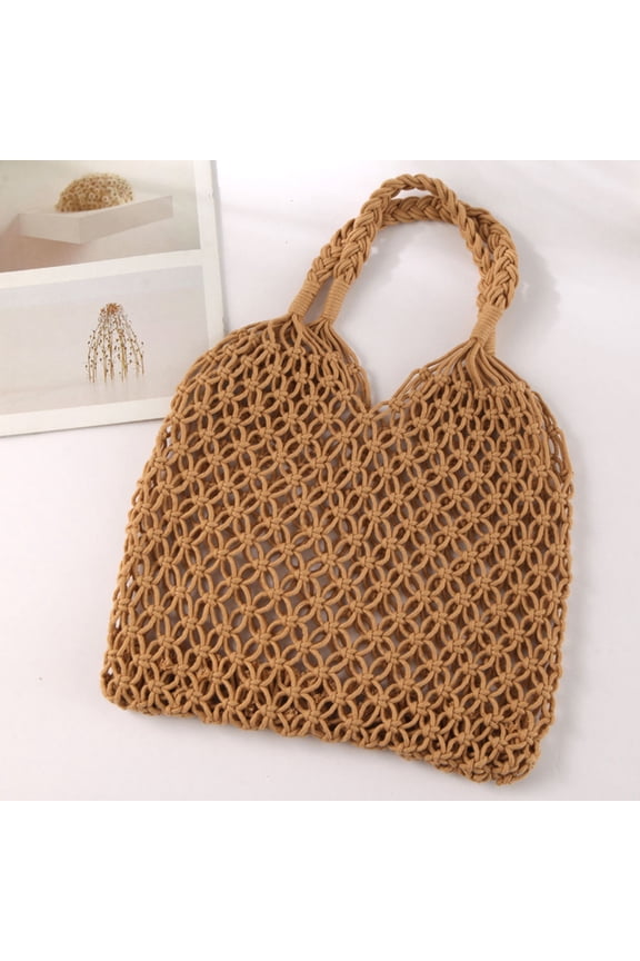 Crochet Tote Bag Women Light Brown Weaving Bag Organization 1Pack
