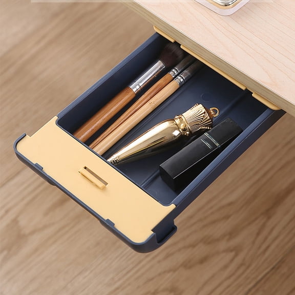 IBASETOY Blue Hidden Drawer Pen Storage Box with Snap Lock for Desk and Table Organization