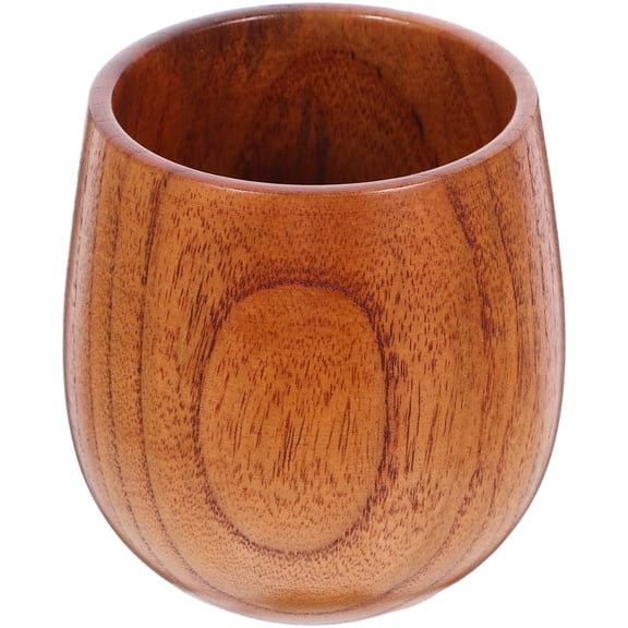 IBASETOY Drinking Mug Brown Solid Wood Water Cup Multi-purpose Beverage Container 1Pack Back to School