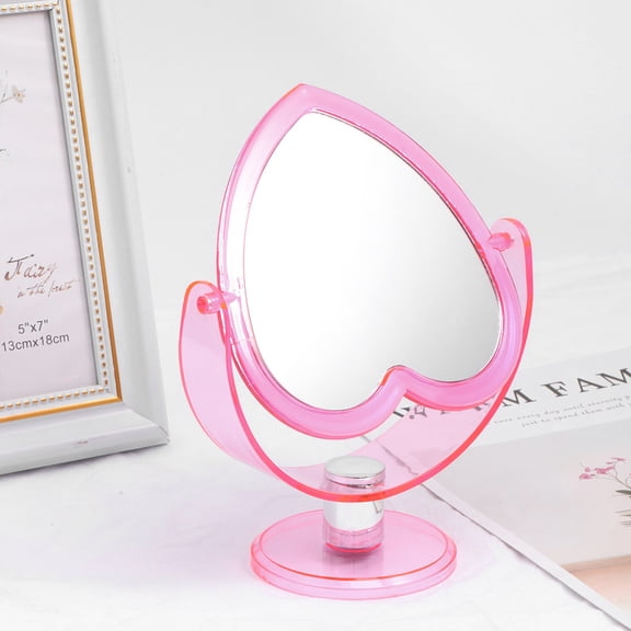 IBASETOY Durable Pink Acrylic Makeup Mirror with Two Sided Design and Adjustable Angle for Home Decor