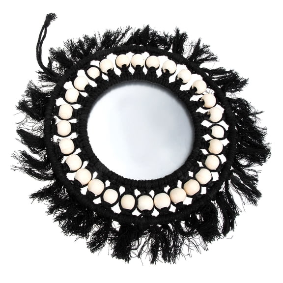 IBASETOY Elegant Black Macrame Wall Hanging Mirror for Home Decor with HighDefinition Reflection and Creative Design, Synthesis Material