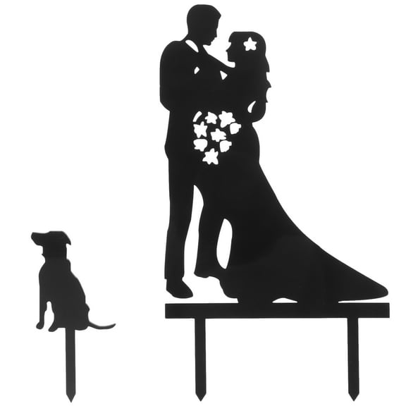 IBASETOY Elegant Bride and Groom Cake Topper for Wedding Decoration Resin Black 1 Set