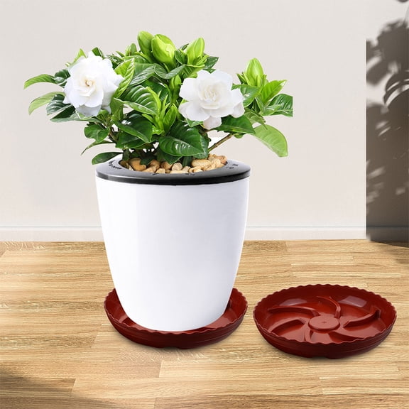 IBASETOY 2Pcs Red Round Plastic Flowerpot Drip Tray with Wavy Edge for Indoor Plant Water Catch