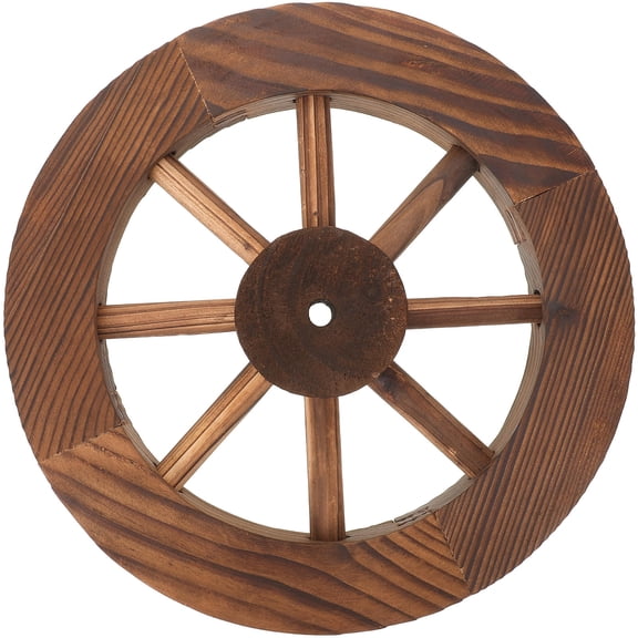 IBASETOY Vintage Wooden Wagon Wheel Wall Decor Beige Rustic Wood Wheel Decoration for Home and Garden