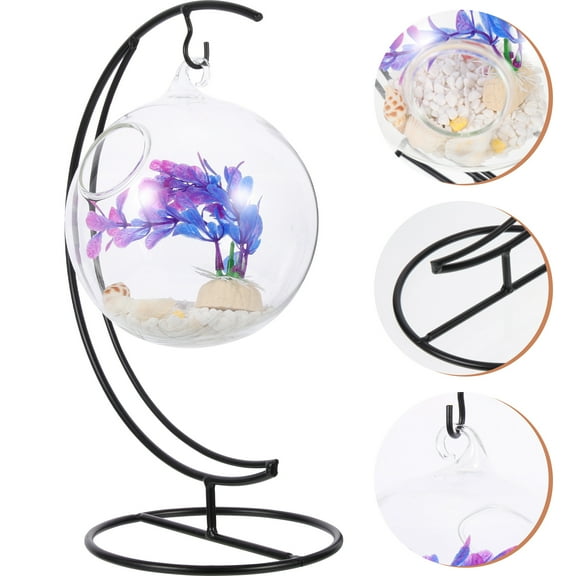 IBASETOY Glass and Iron Betta Fish Tank for Home Decor Desktop Aquarium Storage 6.3 Inches