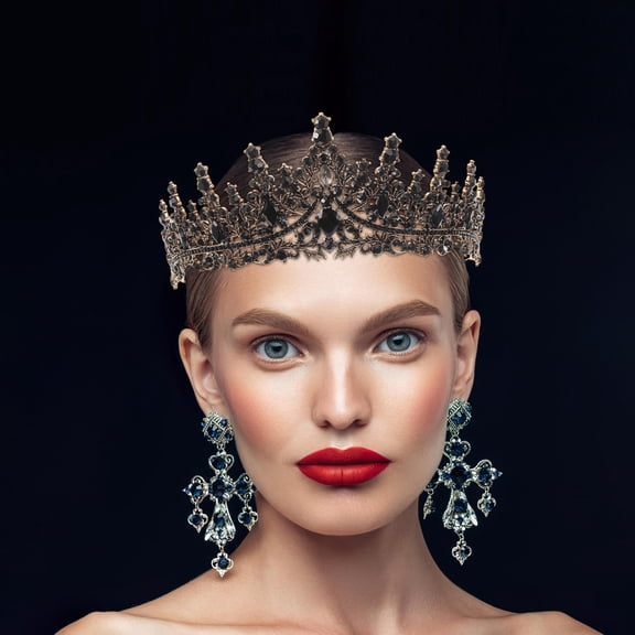 IBASETOY Hair Accessories for Women Baroque Rhinestone Crown Black 1 Piece