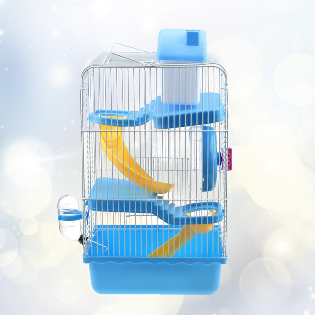 IBASETOY Blue Three Layer Hamster Cage Made of Premium Plastic with Slide and Running Wheel for Small Pets